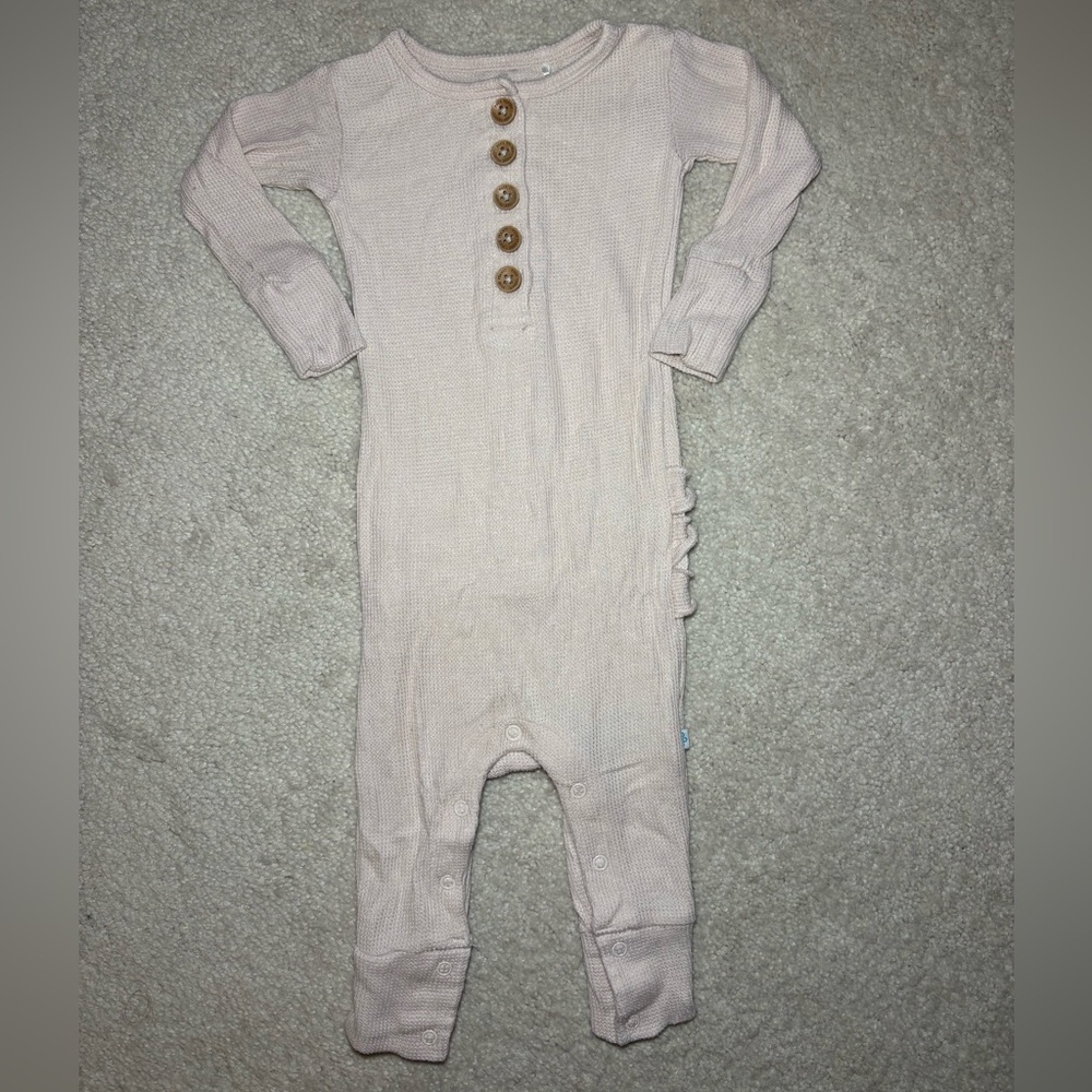 Posh Peanut Cream long sleeve waffle knit baby romper
